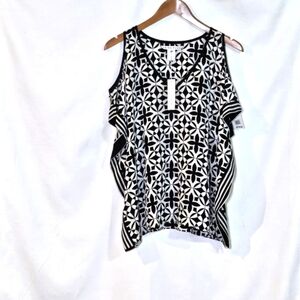 Trina Turk Cut Out Shoulder 100% Silk 'Scarf' Blouse Sz Small